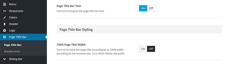 Page Titelbar Options
