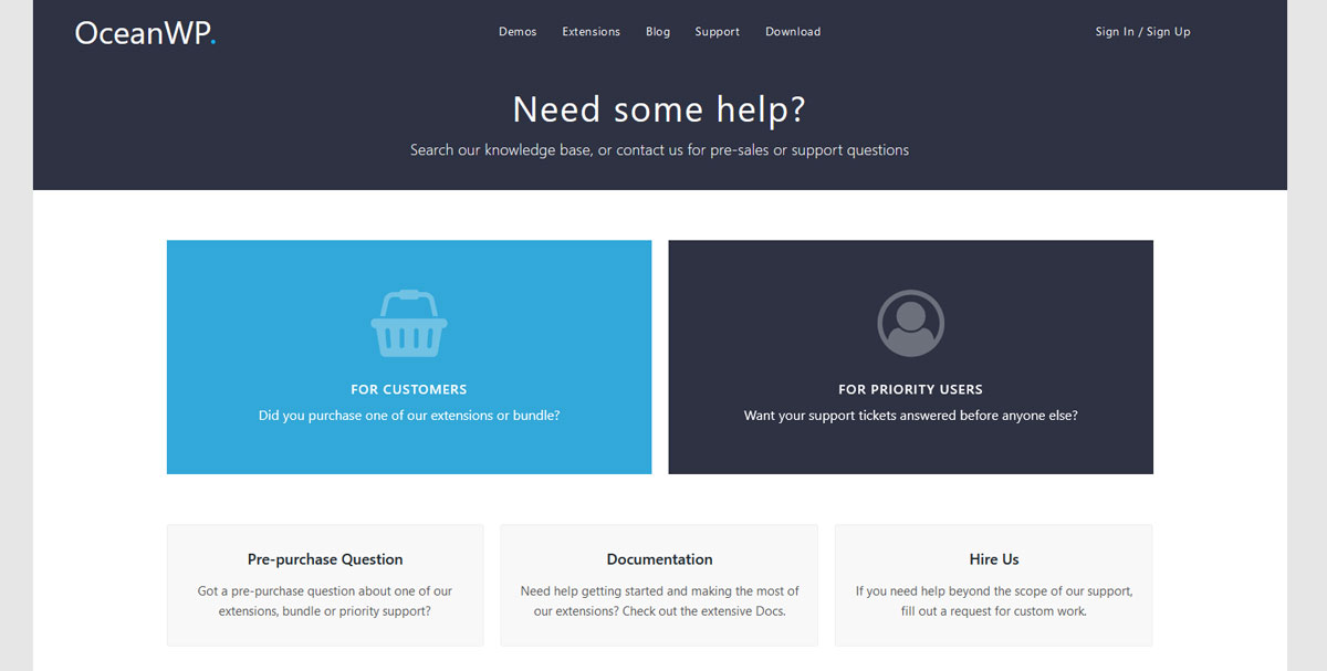 OceanWP Theme Supportseite