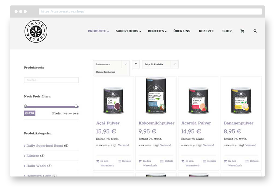 Taste-Nature-Shop Taste Nature Woocommerce Onlineshop