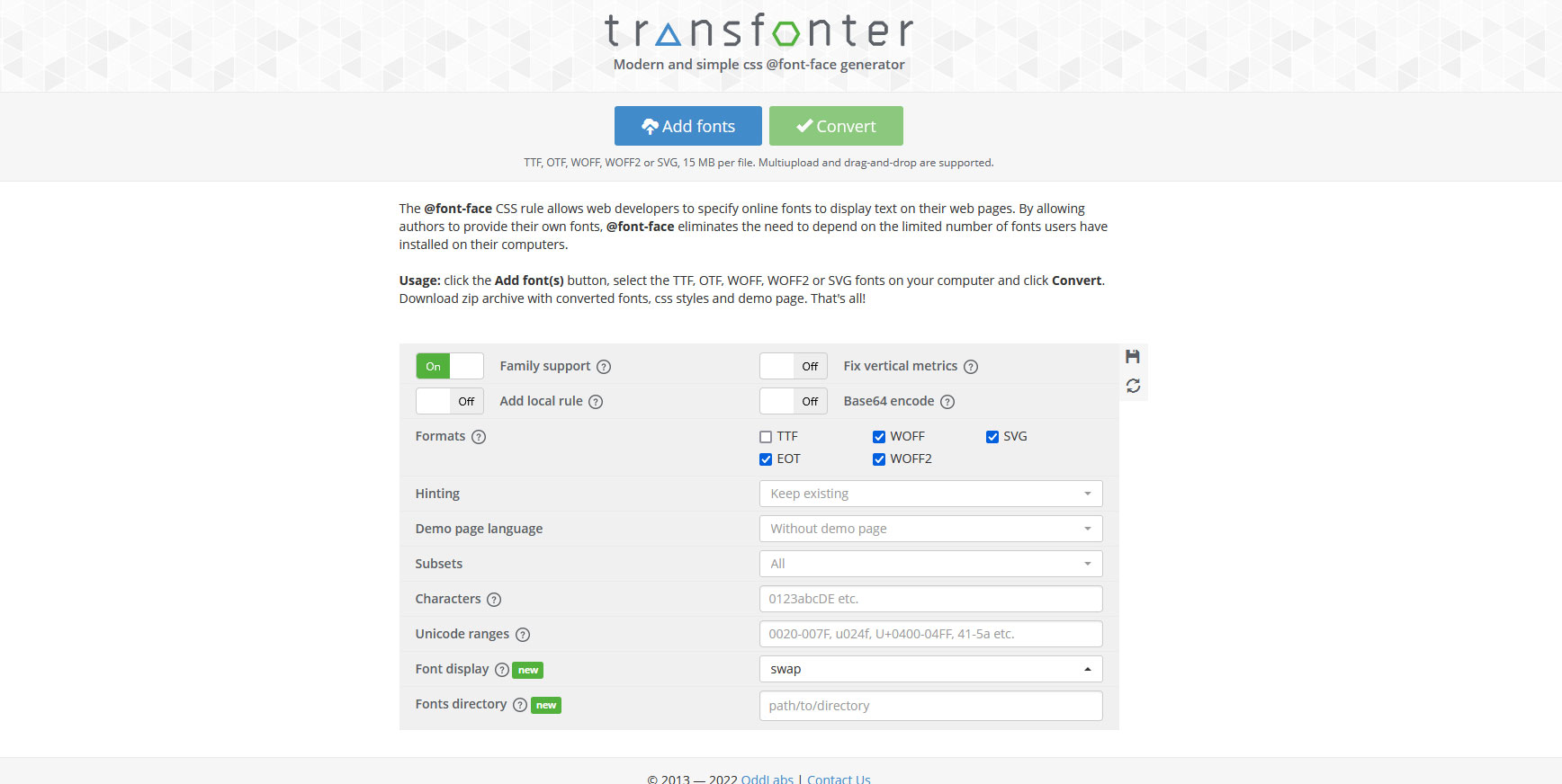 Transfonter Webfonts Konverter